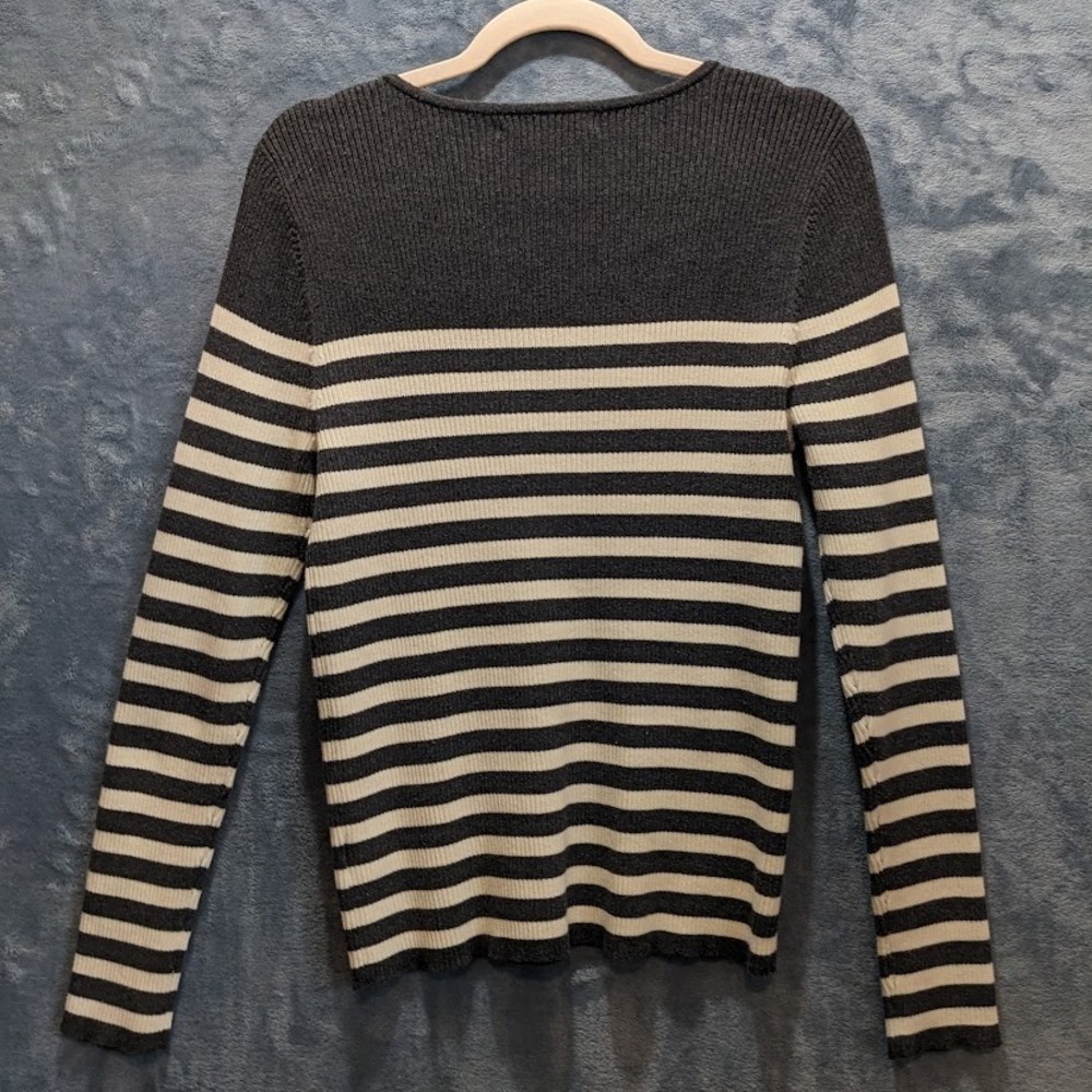 Lauren Ralph Lauren Womens Ribbed Pullover Sweater Gray Striped Crew Neck sz PL - Picture 3 of 11